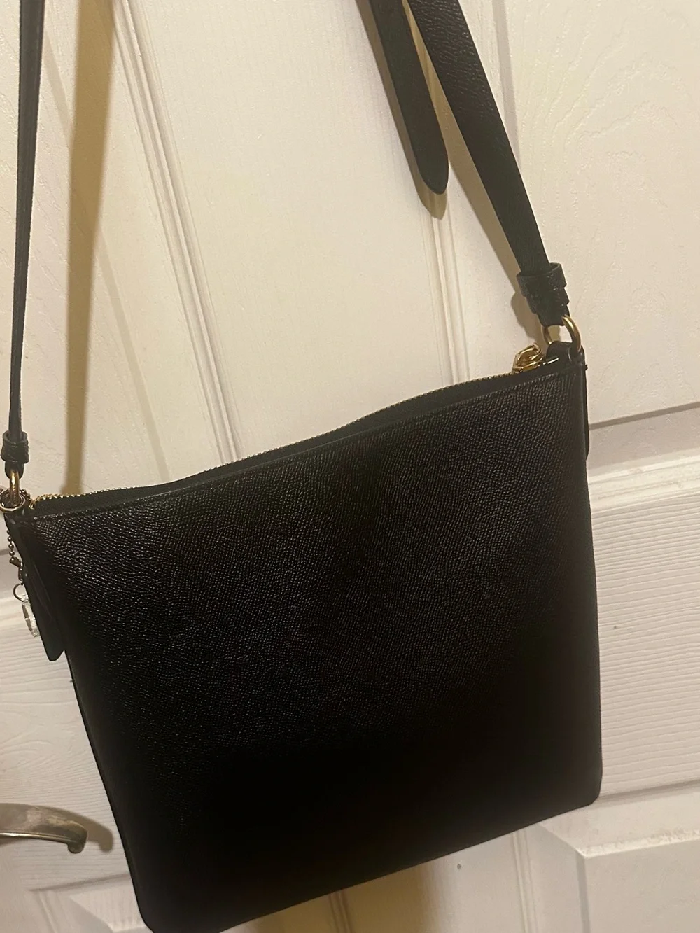 Coach Mini Rowan Black Leather File Crossbody with Gold Hardware